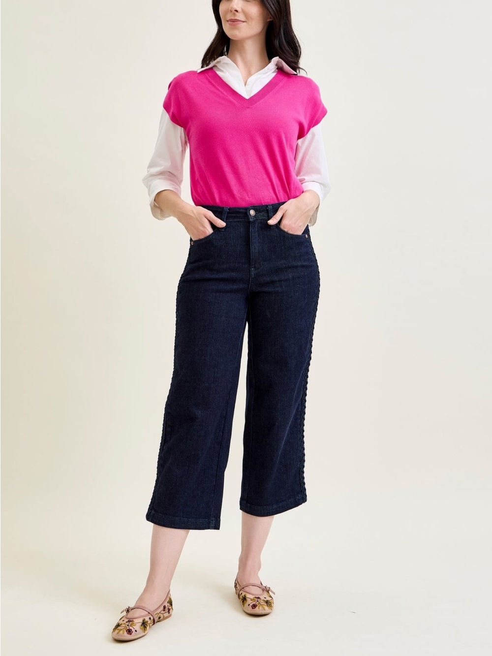 Judy Blue High-Rise Braided Wide Cropped Jeans